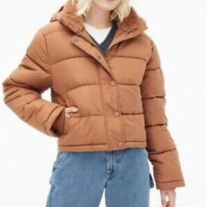 Aeropostale Copper Brown Remixed Down Hooded Fur Puffer Jacket L